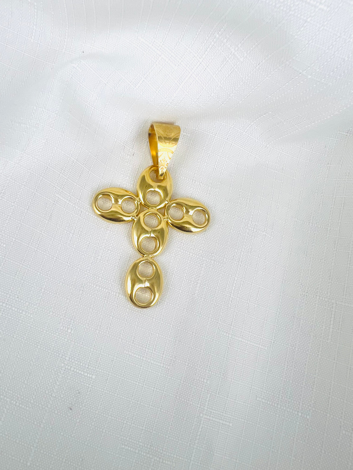PENDENTIF CROIX MAILLE CAFÉ