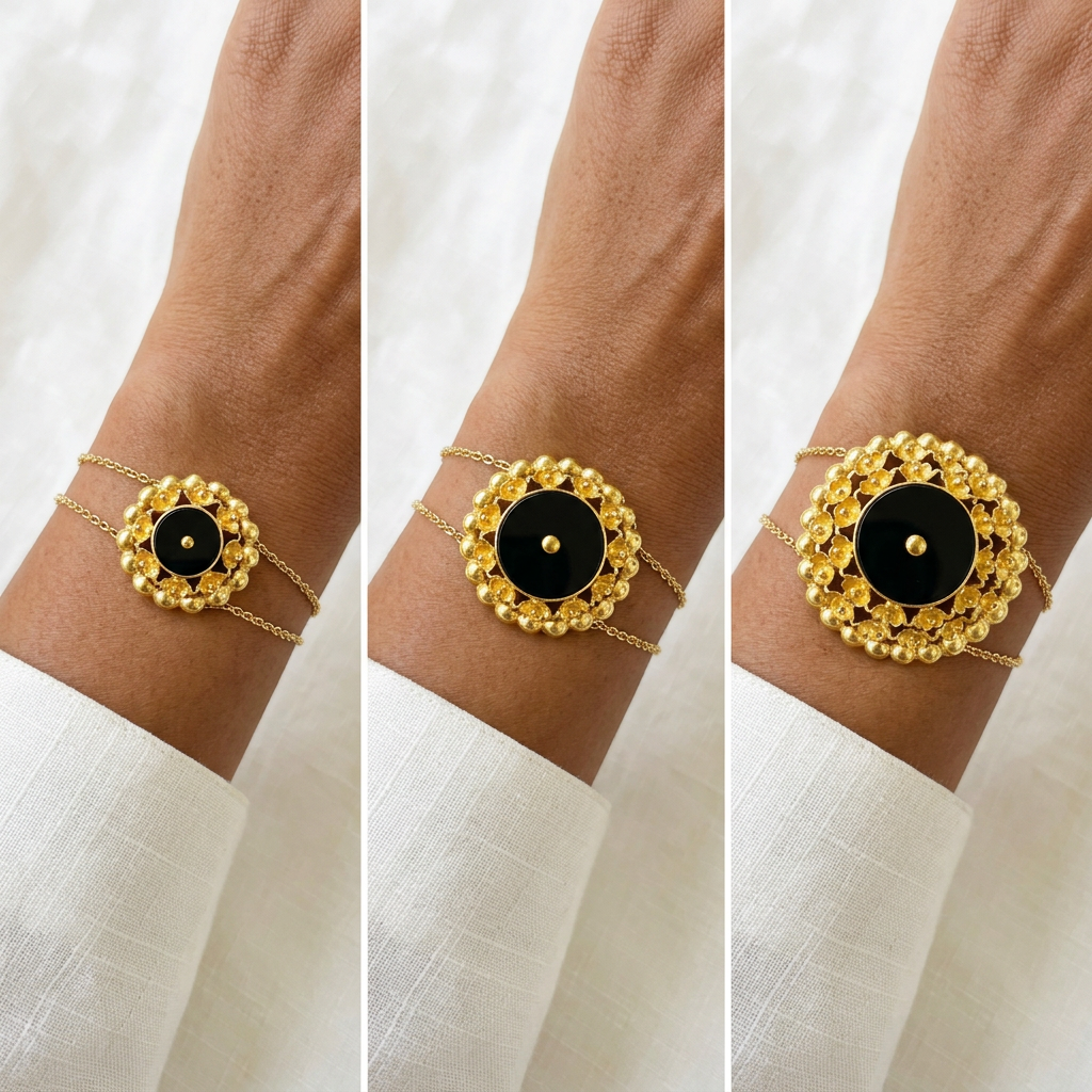 Les trois tailles du bracelet portées au poignet