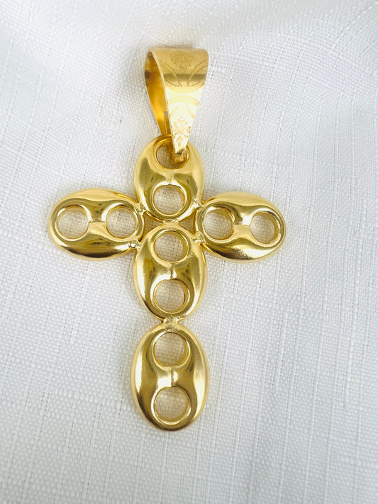 PENDENTIF CROIX MAILLE CAFÉ