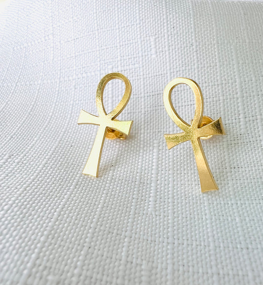 BOUCLES PUCE CROIX ANKH LISSE