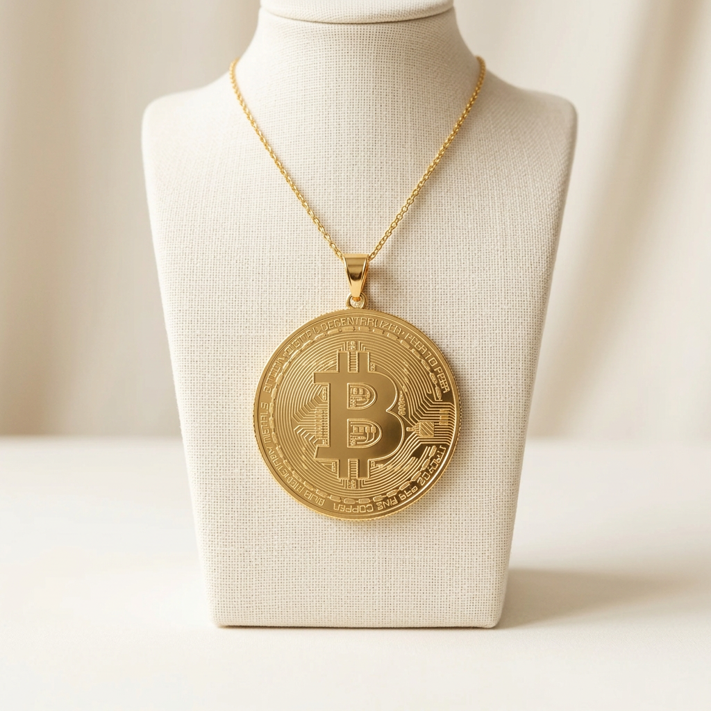 Pendentif Bitcoin fin de 0,8 mm sur un buste ivoire