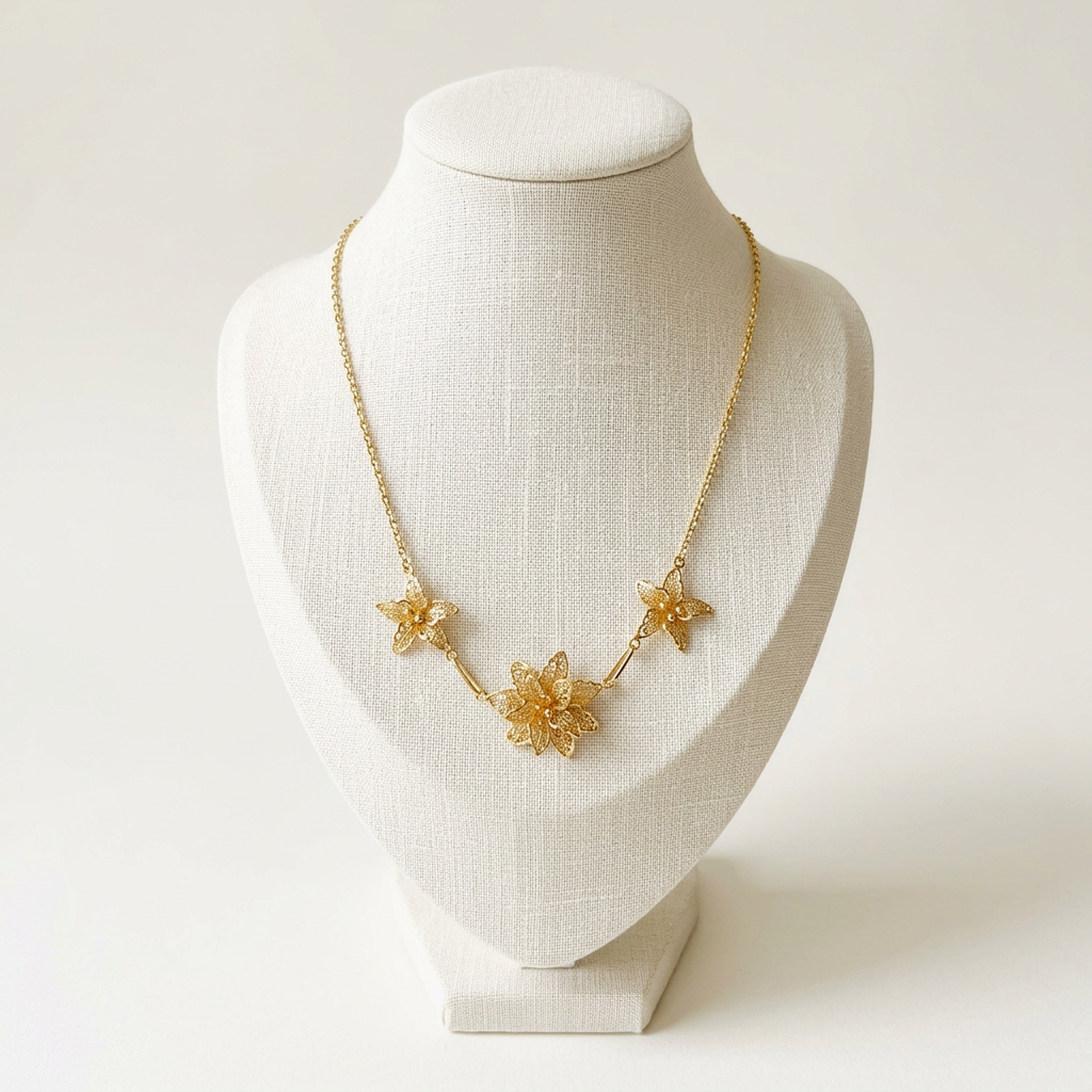 Collier Floréa sur un buste en lin ivoire