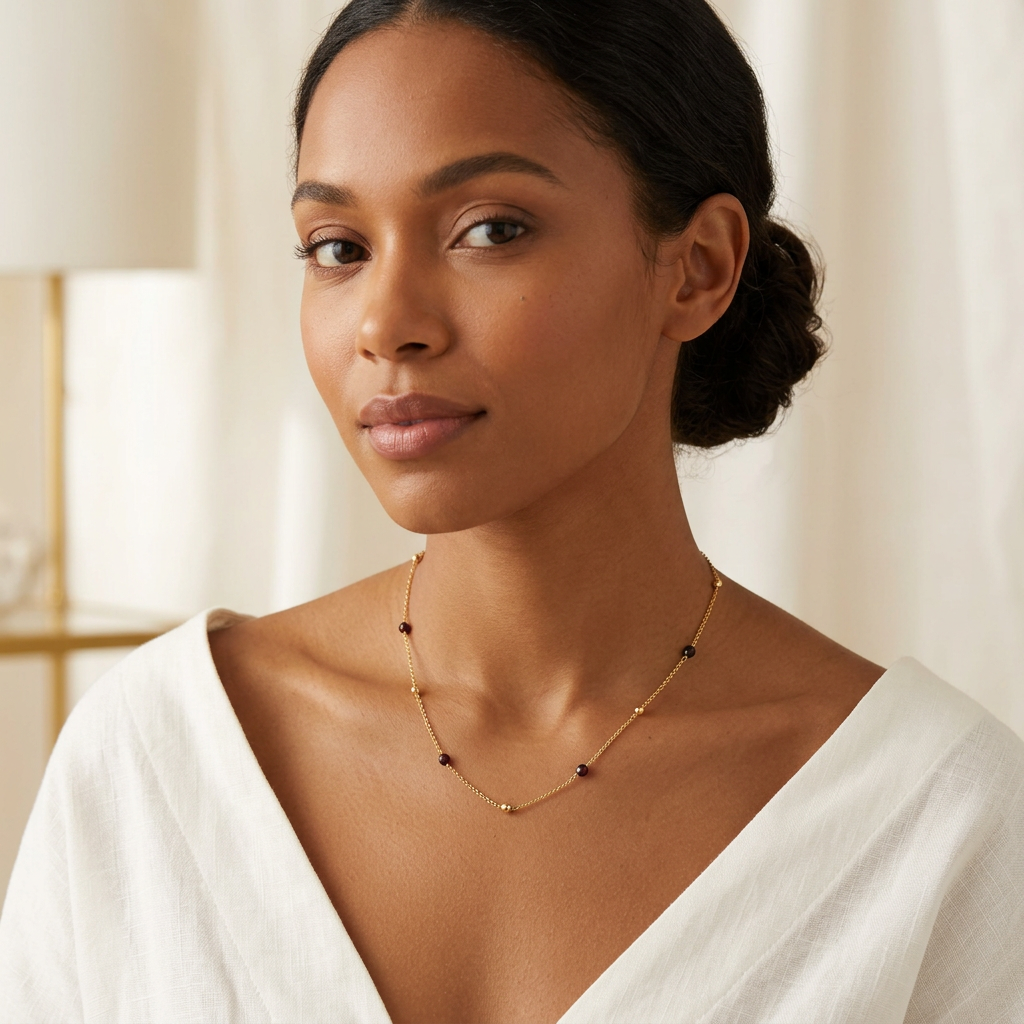 Collier Maëva porté par une femme métisse
