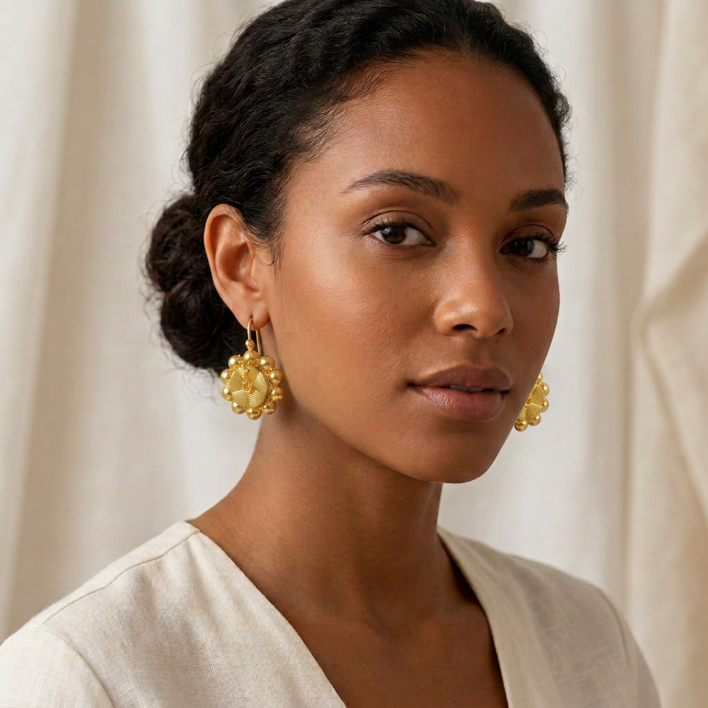 Boucles Traditionnelles Hibiscus portées par une femme métisse