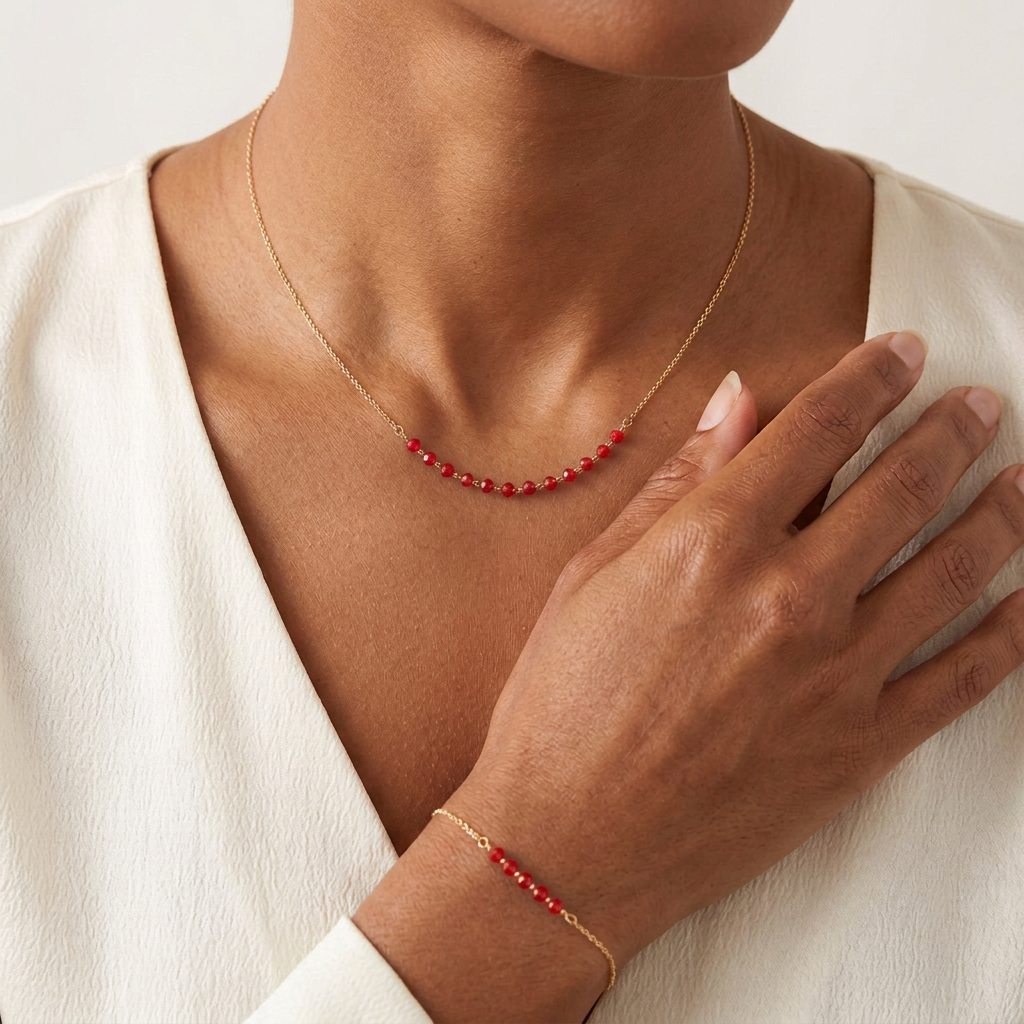 Parure rouge, finesse du bleu royal