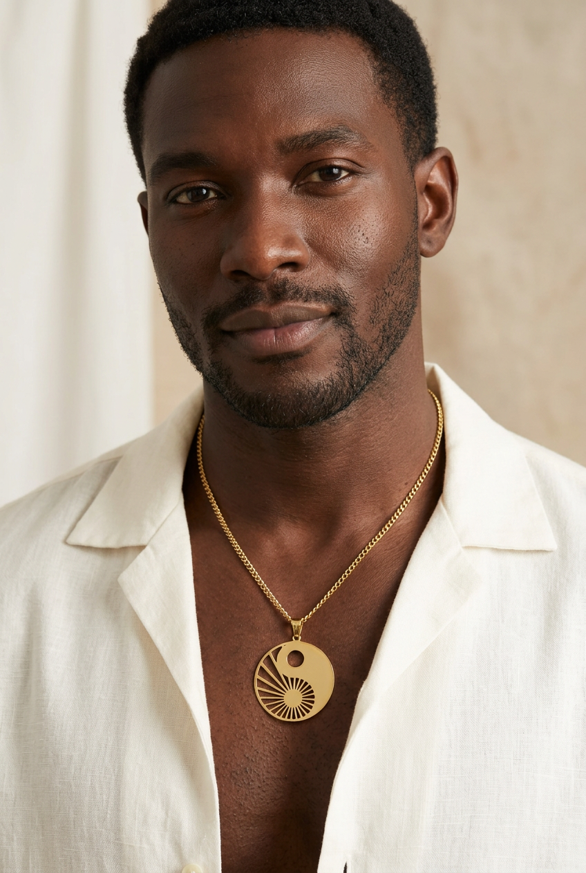 Pendentif Ying et Yang de 5 cm porté par un homme